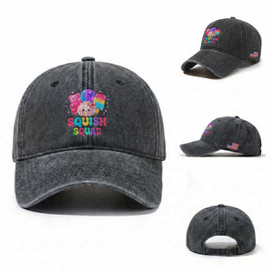 Squish Squad Kawaii Glitter Dumpling and Candy Graphic Washed Cotton Baseball Cap Cute Gummy Bear Popsicle TS02 Washed Cap Universal Fit Dark Gray Print Your Wear