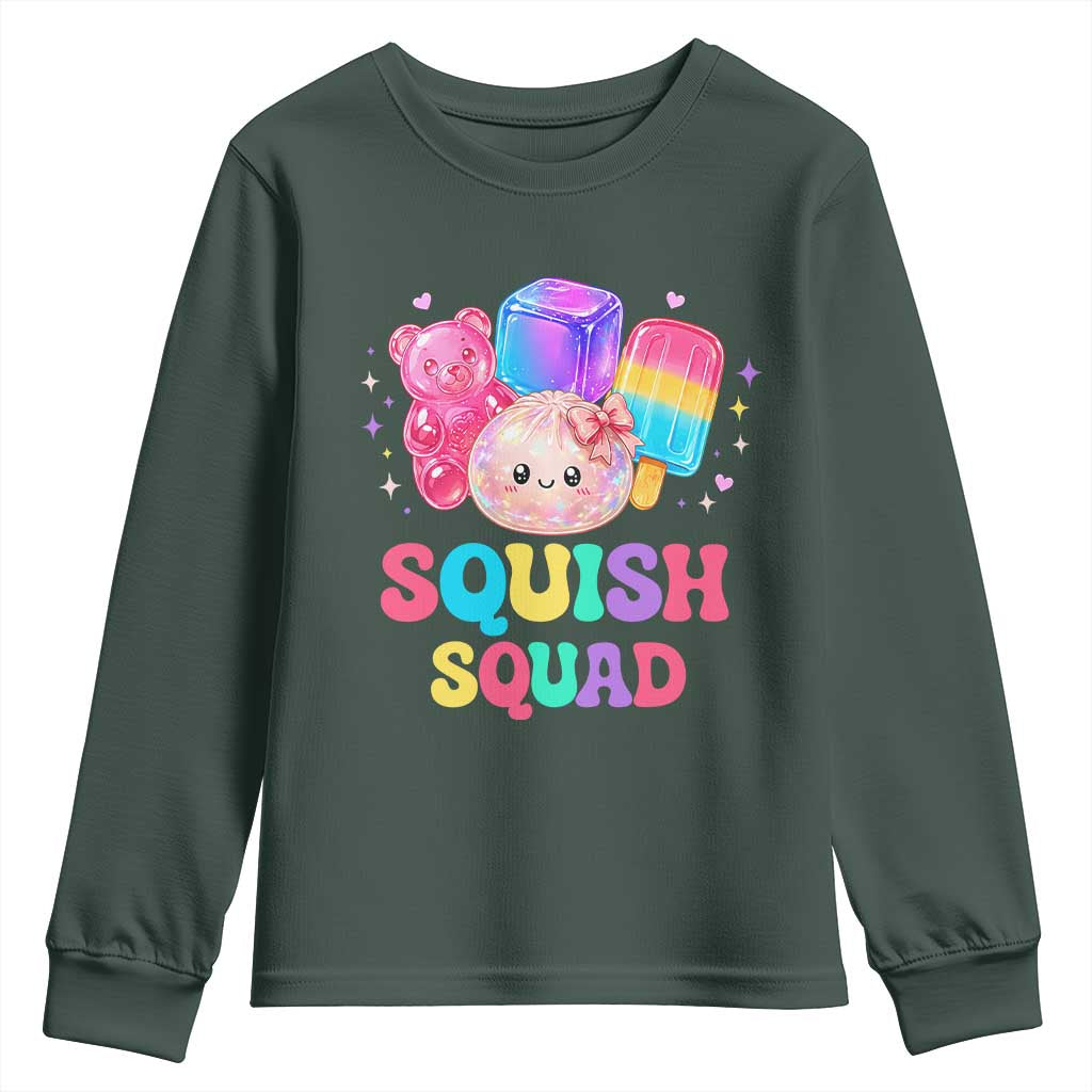 Squish Squad Kawaii Glitter Dumpling and Candy Graphic Youth Sweatshirt Cute Gummy Bear Popsicle TS02 Dark Forest Green Print Your Wear