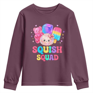 Squish Squad Kawaii Glitter Dumpling and Candy Graphic Youth Sweatshirt Cute Gummy Bear Popsicle TS02 Maroon Print Your Wear