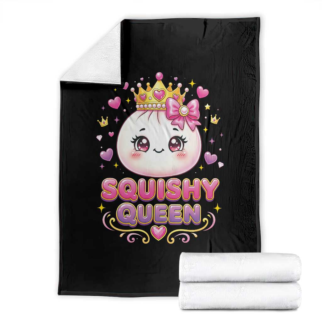 Squishy Queen Kawaii Glitter Dumpling Graphic Throw Blanket Cute Tiara Crown and Pink Bow TS02 Black Print Your Wear