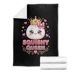 Squishy Queen Kawaii Glitter Dumpling Graphic Throw Blanket Cute Tiara Crown and Pink Bow TS02 Black Print Your Wear