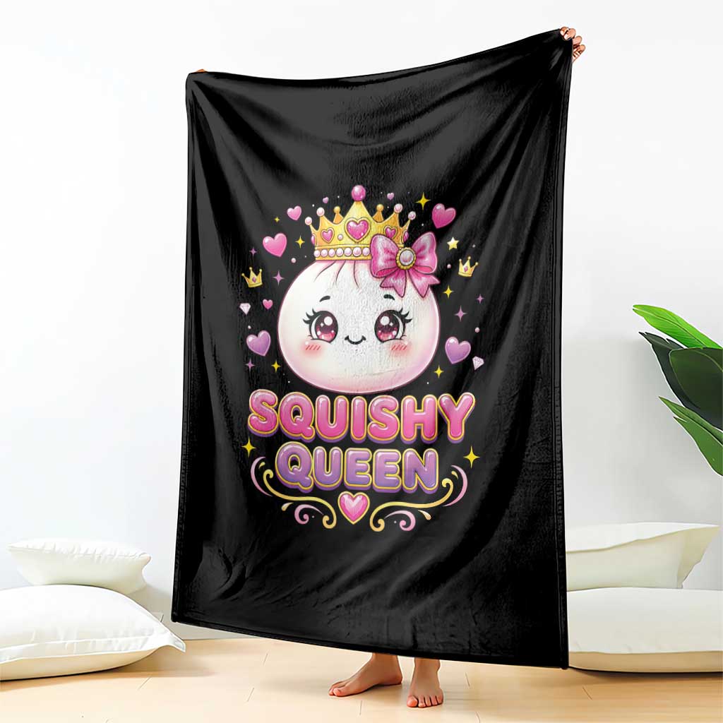Squishy Queen Kawaii Glitter Dumpling Graphic Throw Blanket Cute Tiara Crown and Pink Bow TS02 Print Your Wear