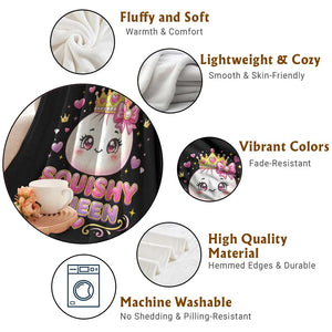 Squishy Queen Kawaii Glitter Dumpling Graphic Throw Blanket Cute Tiara Crown and Pink Bow TS02 Print Your Wear
