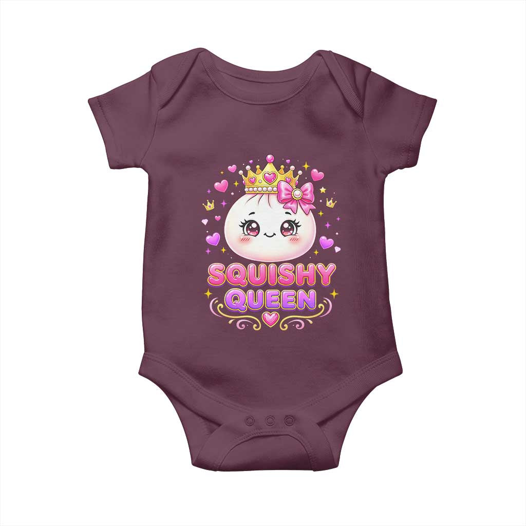 Squishy Queen Kawaii Glitter Dumpling Graphic Baby Onesie Cute Tiara Crown and Pink Bow TS02 Maroon Print Your Wear