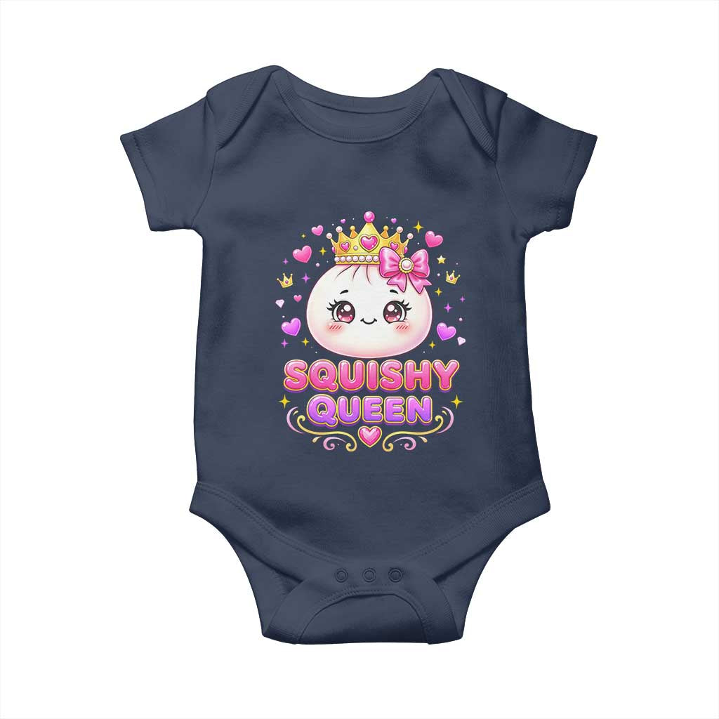 Squishy Queen Kawaii Glitter Dumpling Graphic Baby Onesie Cute Tiara Crown and Pink Bow TS02 Navy Print Your Wear