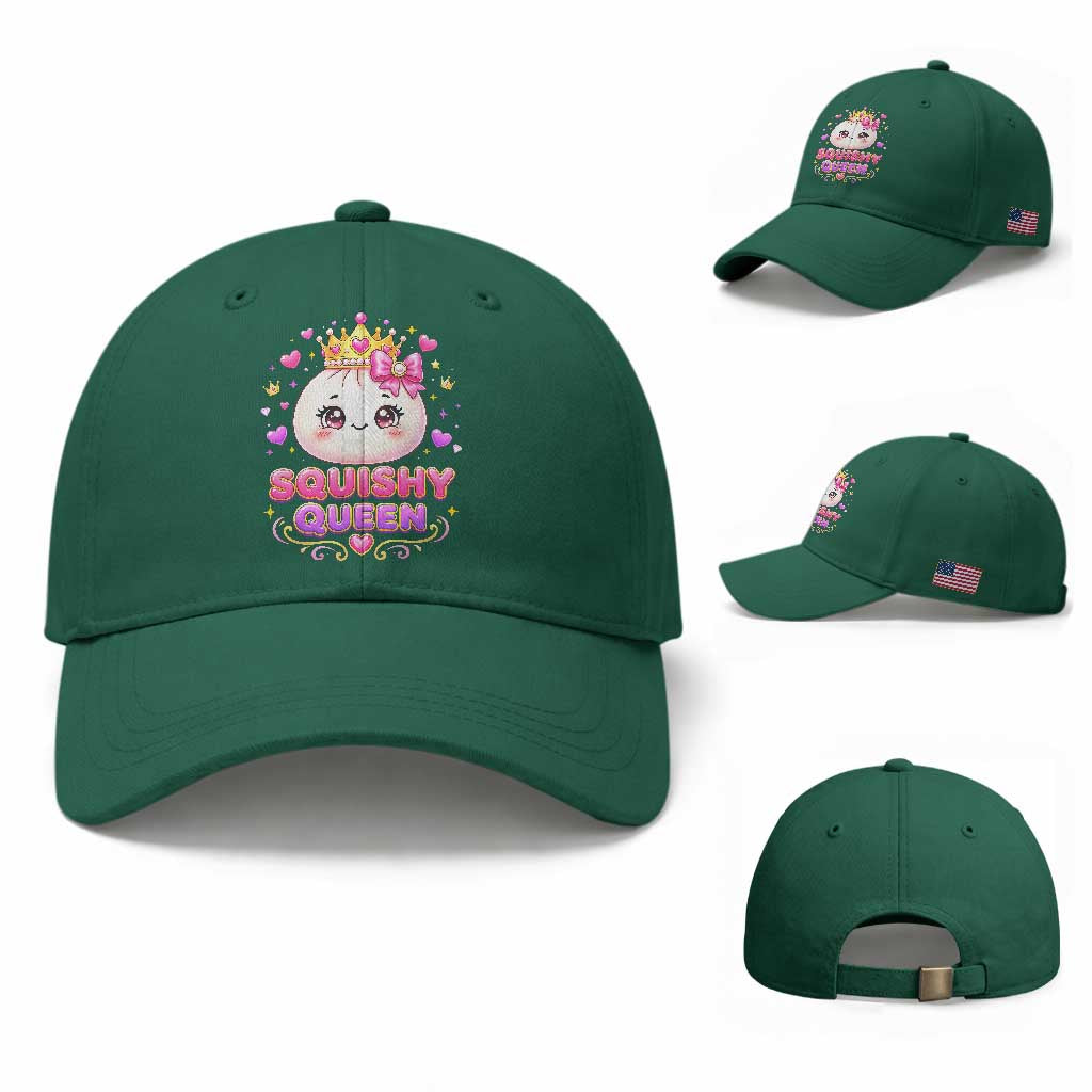 Squishy Queen Kawaii Glitter Dumpling Graphic Baseball Cap Cute Tiara Crown and Pink Bow TS02 Baseball Cap Universal Fit Irish Green Print Your Wear