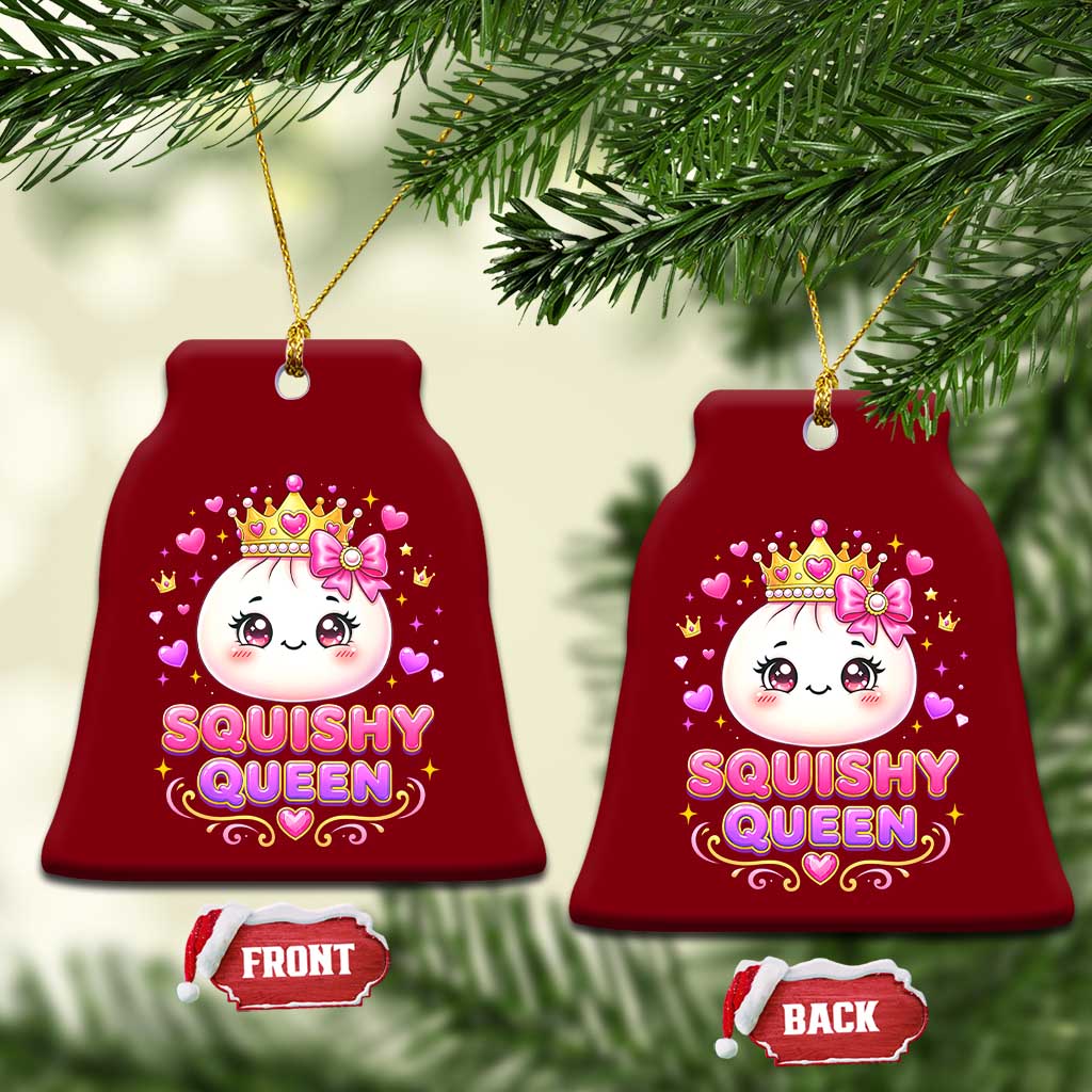 Squishy Queen Kawaii Glitter Dumpling Graphic Ceramic Ornament Cute Tiara Crown and Pink Bow TS02 Print Your Wear