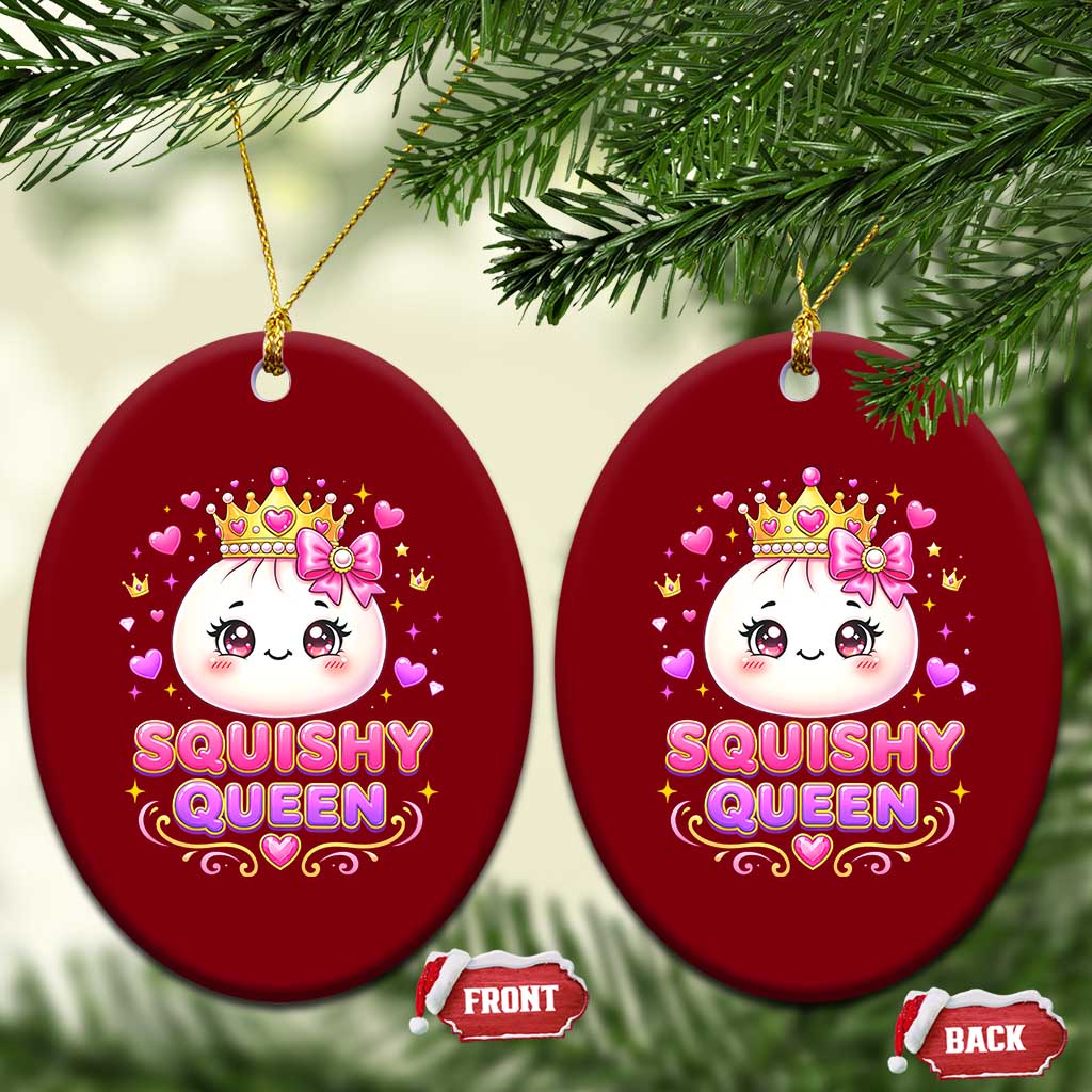 Squishy Queen Kawaii Glitter Dumpling Graphic Ceramic Ornament Cute Tiara Crown and Pink Bow TS02 Print Your Wear