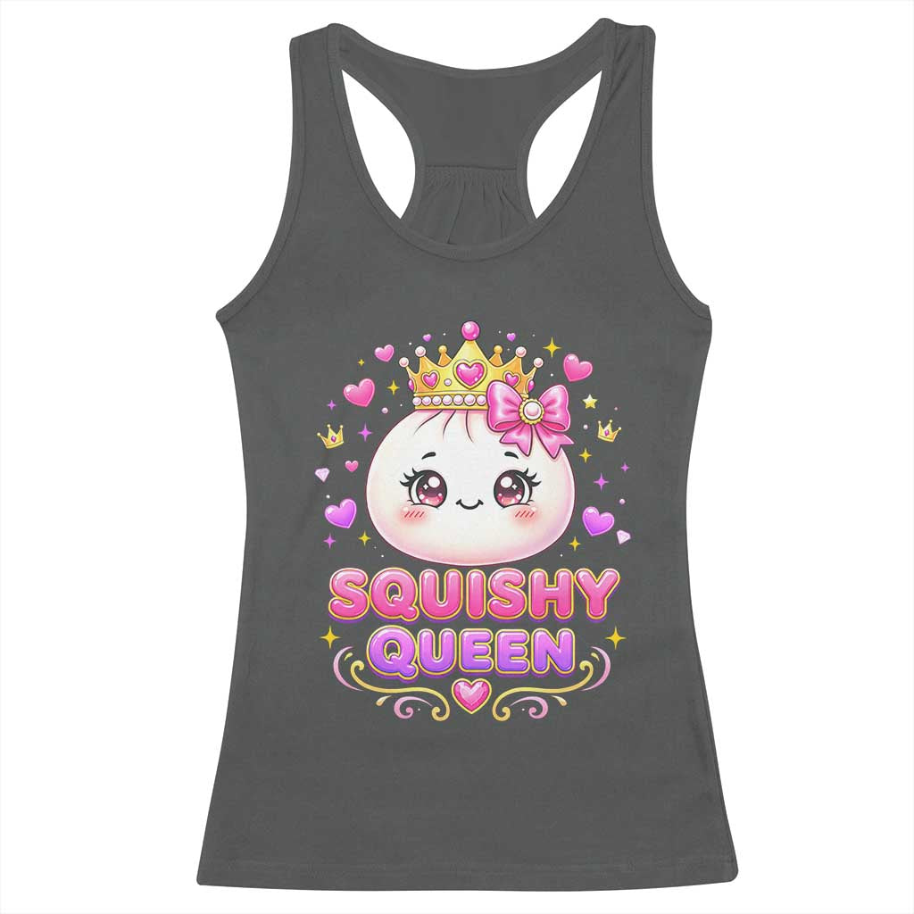 Squishy Queen Kawaii Glitter Dumpling Graphic Racerback Tank Top Cute Tiara Crown and Pink Bow TS02 Dark Heather Print Your Wear