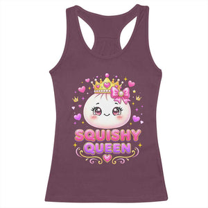 Squishy Queen Kawaii Glitter Dumpling Graphic Racerback Tank Top Cute Tiara Crown and Pink Bow TS02 Maroon Print Your Wear