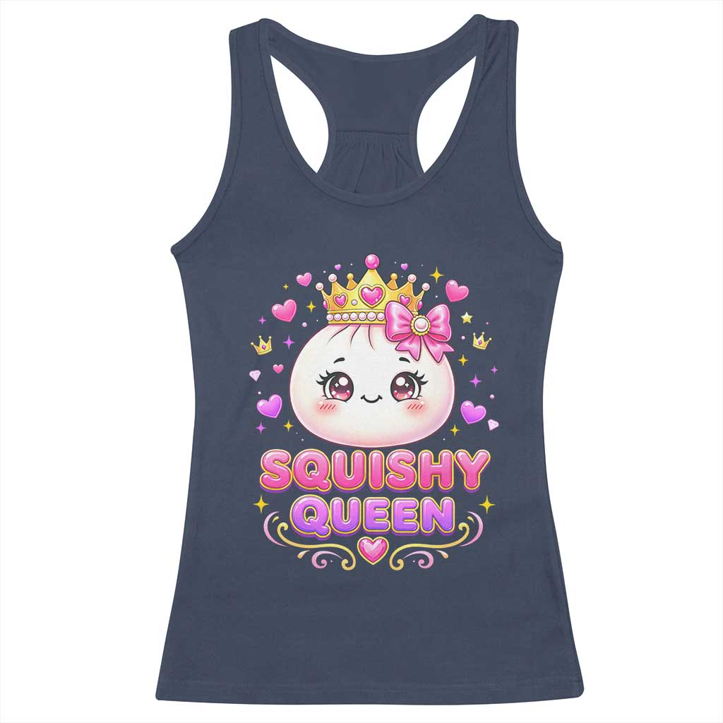 Squishy Queen Kawaii Glitter Dumpling Graphic Racerback Tank Top Cute Tiara Crown and Pink Bow TS02 Navy Print Your Wear