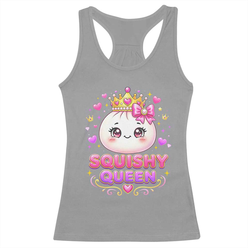 Squishy Queen Kawaii Glitter Dumpling Graphic Racerback Tank Top Cute Tiara Crown and Pink Bow TS02 Sport Gray Print Your Wear