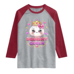 Squishy Queen Kawaii Glitter Dumpling Graphic Raglan Shirt Cute Tiara Crown and Pink Bow TS02 Heather Gray Heather Red Print Your Wear