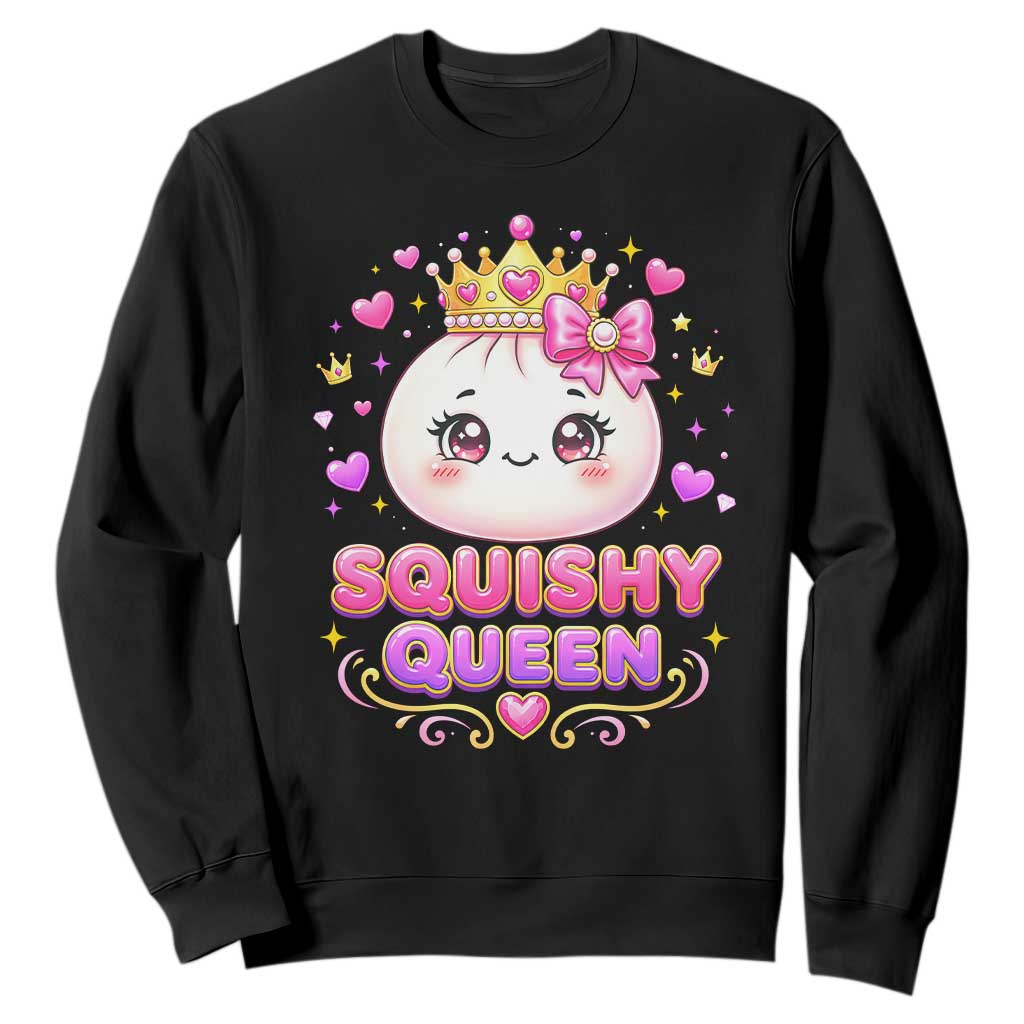 Squishy Queen Kawaii Glitter Dumpling Graphic Sweatshirt Cute Tiara Crown and Pink Bow TS02 Black Print Your Wear