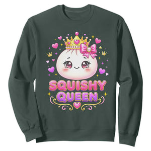 Squishy Queen Kawaii Glitter Dumpling Graphic Sweatshirt Cute Tiara Crown and Pink Bow TS02 Dark Forest Green Print Your Wear