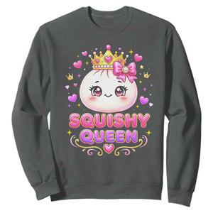 Squishy Queen Kawaii Glitter Dumpling Graphic Sweatshirt Cute Tiara Crown and Pink Bow TS02 Dark Heather Print Your Wear