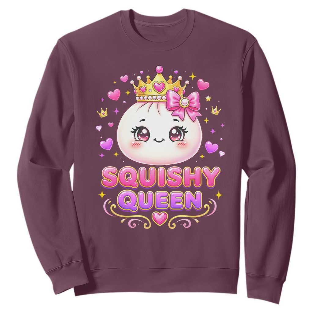 Squishy Queen Kawaii Glitter Dumpling Graphic Sweatshirt Cute Tiara Crown and Pink Bow TS02 Maroon Print Your Wear
