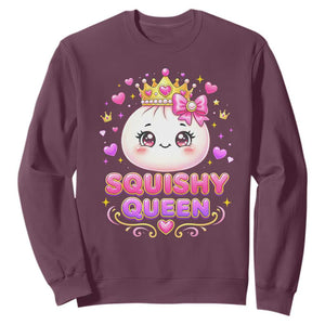 Squishy Queen Kawaii Glitter Dumpling Graphic Sweatshirt Cute Tiara Crown and Pink Bow TS02 Maroon Print Your Wear