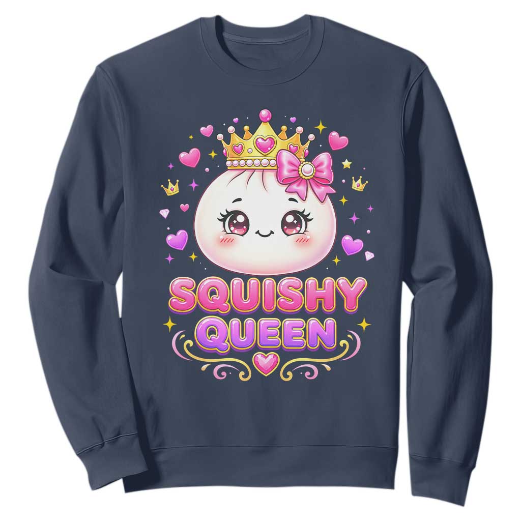 Squishy Queen Kawaii Glitter Dumpling Graphic Sweatshirt Cute Tiara Crown and Pink Bow TS02 Navy Print Your Wear