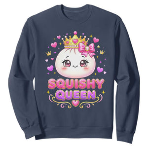 Squishy Queen Kawaii Glitter Dumpling Graphic Sweatshirt Cute Tiara Crown and Pink Bow TS02 Navy Print Your Wear