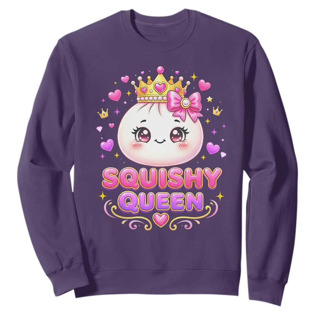 Squishy Queen Kawaii Glitter Dumpling Graphic Sweatshirt Cute Tiara Crown and Pink Bow TS02 Purple Print Your Wear