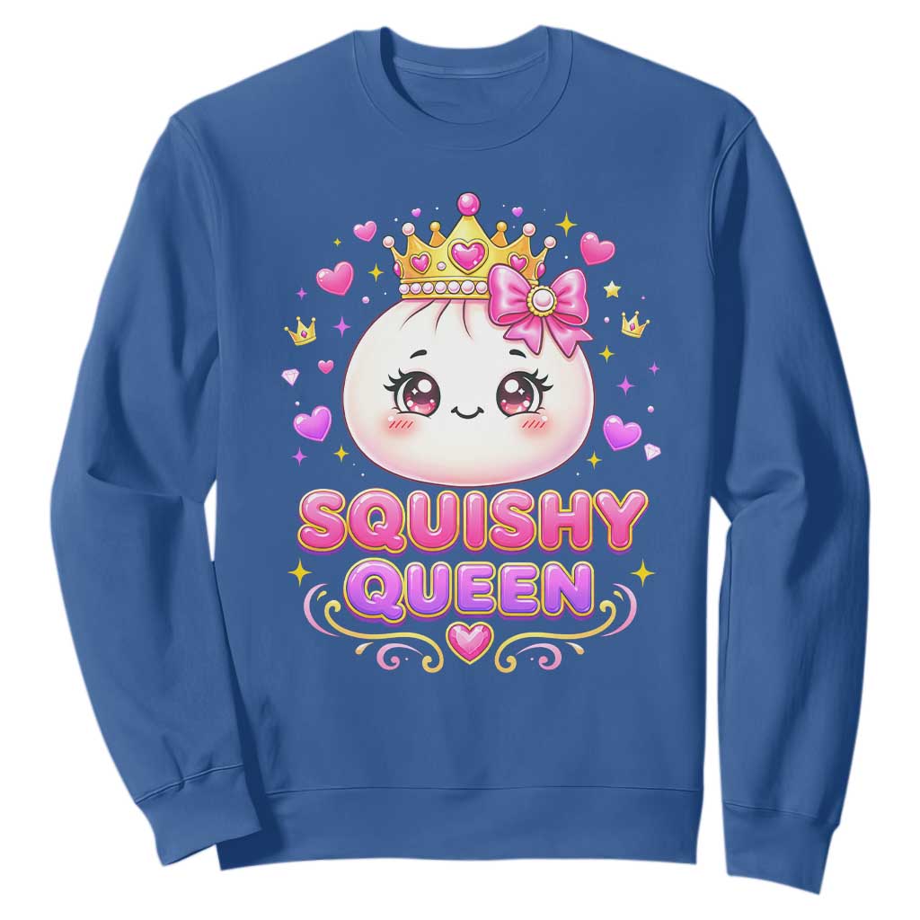 Squishy Queen Kawaii Glitter Dumpling Graphic Sweatshirt Cute Tiara Crown and Pink Bow TS02 Royal Blue Print Your Wear