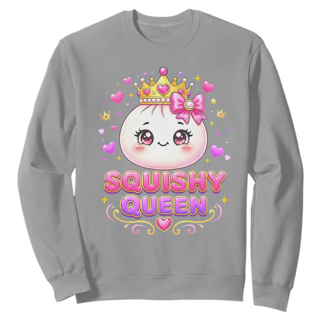 Squishy Queen Kawaii Glitter Dumpling Graphic Sweatshirt Cute Tiara Crown and Pink Bow TS02 Sport Gray Print Your Wear