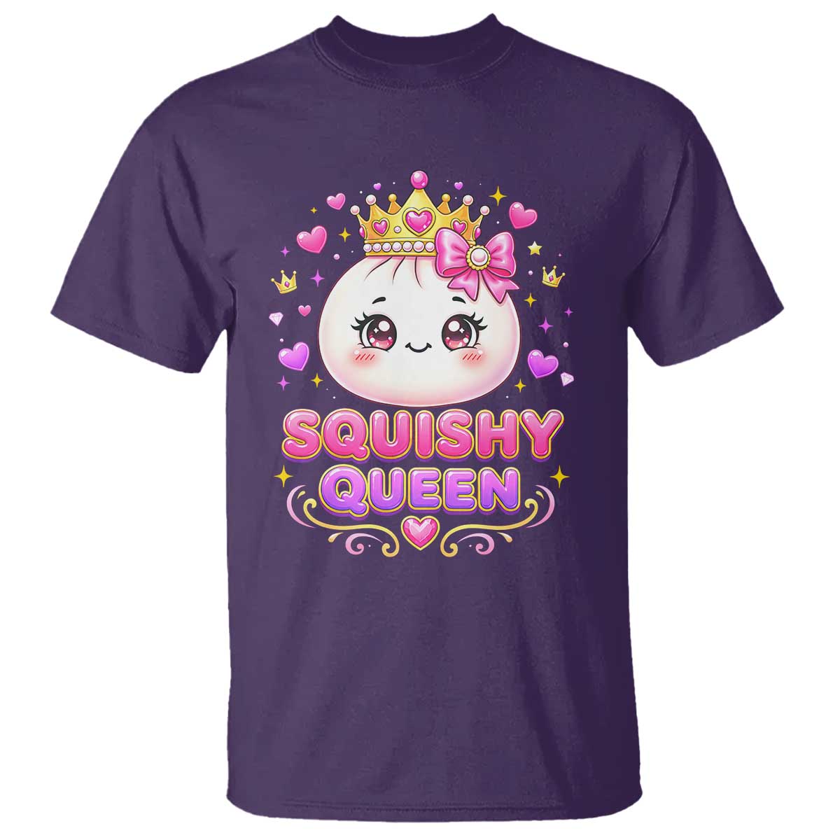 Squishy Queen Kawaii Glitter Dumpling Graphic T Shirt Cute Tiara Crown and Pink Bow TS02 Purple Print Your Wear