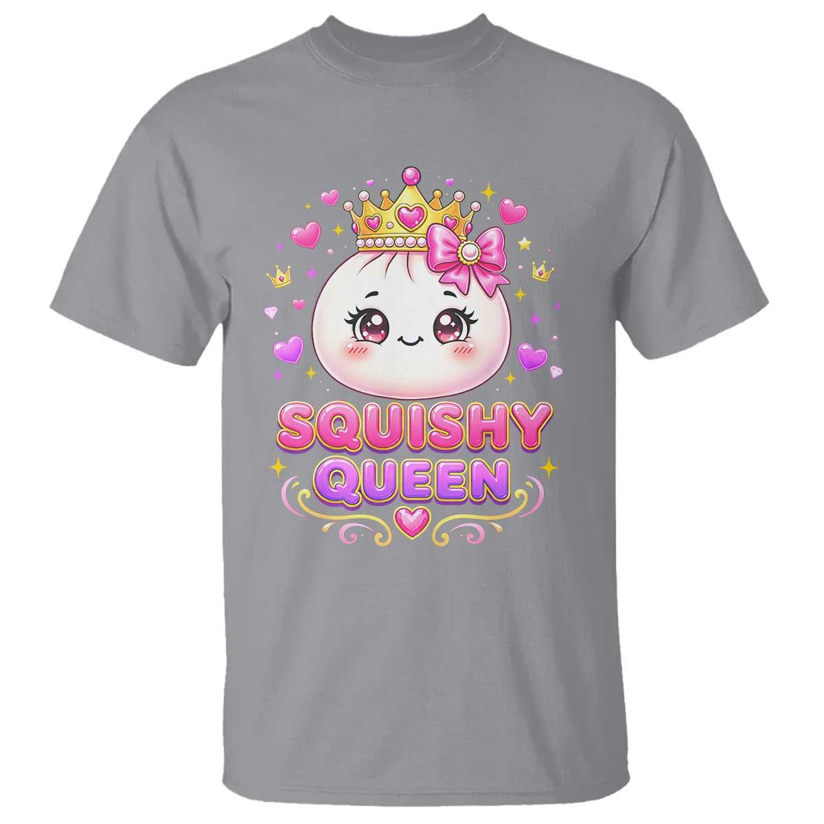 Squishy Queen Kawaii Glitter Dumpling Graphic T Shirt Cute Tiara Crown and Pink Bow TS02 Sport Gray Print Your Wear