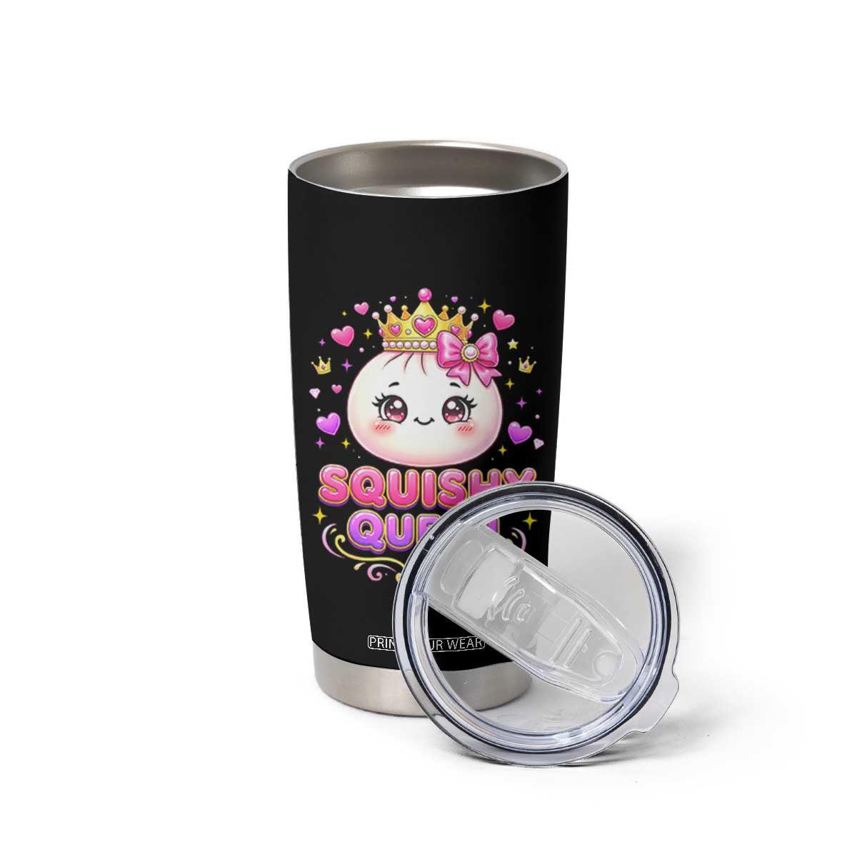 Squishy Queen Kawaii Glitter Dumpling Graphic Tumbler Cup Cute Tiara Crown and Pink Bow TS02 Print Your Wear