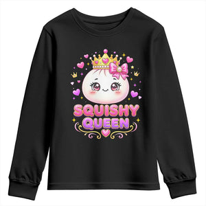 Squishy Queen Kawaii Glitter Dumpling Graphic Youth Sweatshirt Cute Tiara Crown and Pink Bow TS02 Black Print Your Wear