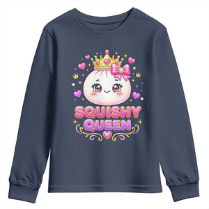 Squishy Queen Kawaii Glitter Dumpling Graphic Youth Sweatshirt Cute Tiara Crown and Pink Bow TS02 Navy Print Your Wear