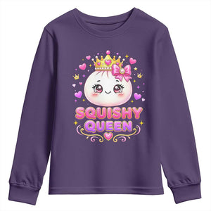 Squishy Queen Kawaii Glitter Dumpling Graphic Youth Sweatshirt Cute Tiara Crown and Pink Bow TS02 Purple Print Your Wear