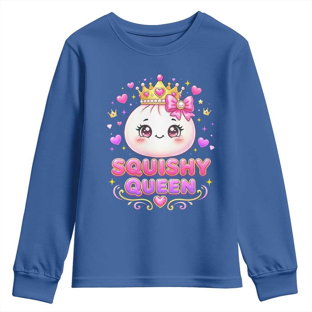 Squishy Queen Kawaii Glitter Dumpling Graphic Youth Sweatshirt Cute Tiara Crown and Pink Bow TS02 Royal Blue Print Your Wear