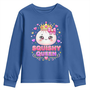 Squishy Queen Kawaii Glitter Dumpling Graphic Youth Sweatshirt Cute Tiara Crown and Pink Bow TS02 Royal Blue Print Your Wear