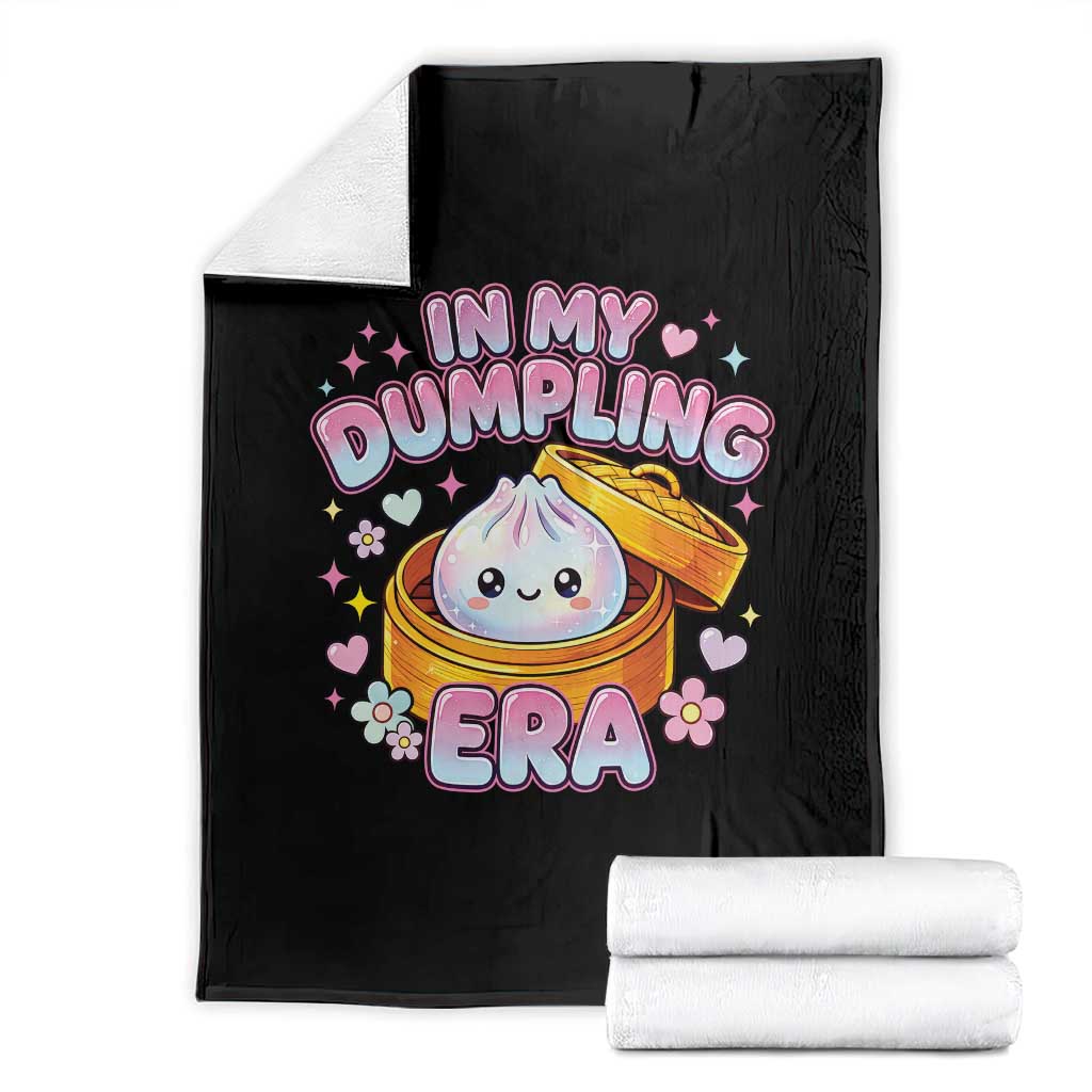 In My Dumpling Era Kawaii Pastel Graphic Throw Blanket Retro Groovy Glitter Bao Steamer Basket TS02 Black Print Your Wear