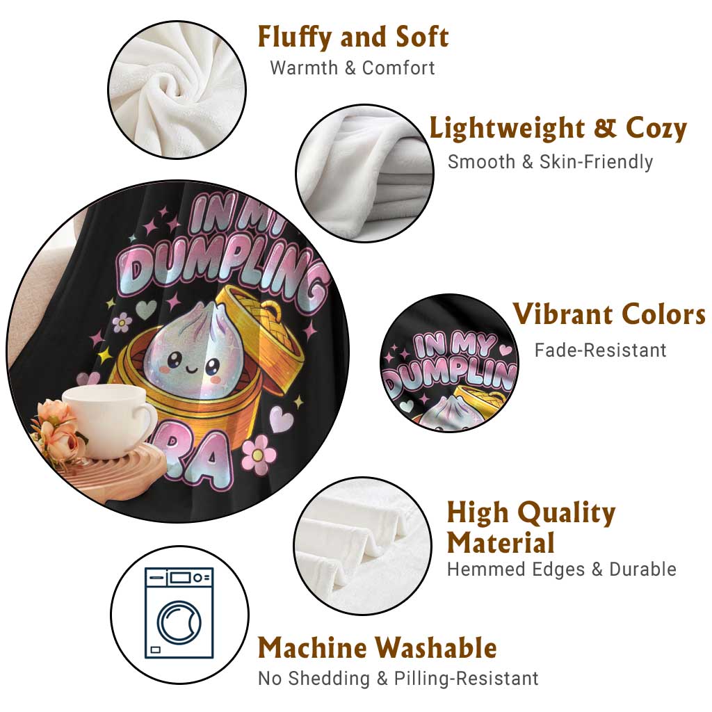In My Dumpling Era Kawaii Pastel Graphic Throw Blanket Retro Groovy Glitter Bao Steamer Basket TS02 Print Your Wear