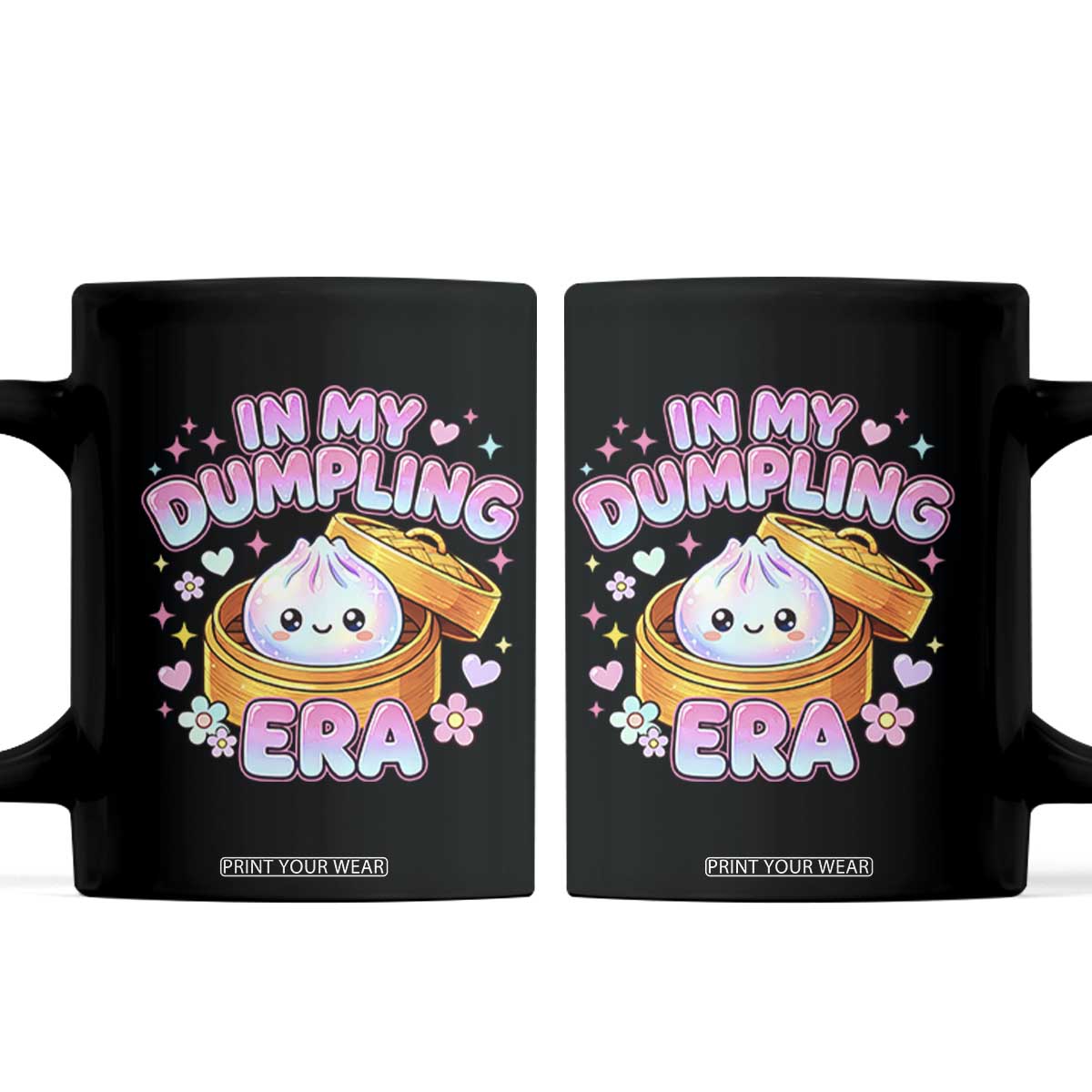 In My Dumpling Era Kawaii Pastel Graphic Coffee Mug Retro Groovy Glitter Bao Steamer Basket TS02 Black Print Your Wear