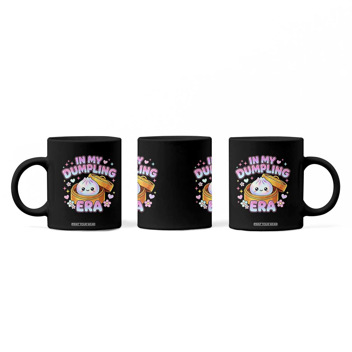 In My Dumpling Era Kawaii Pastel Graphic Coffee Mug Retro Groovy Glitter Bao Steamer Basket TS02 Print Your Wear