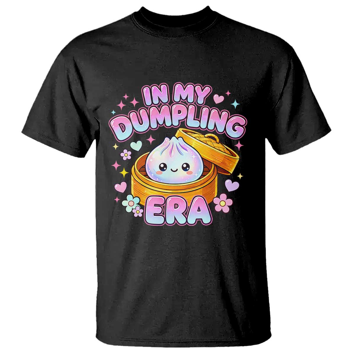 In My Dumpling Era Kawaii Pastel Graphic T Shirt Retro Groovy Glitter Bao Steamer Basket TS02 Black Print Your Wear