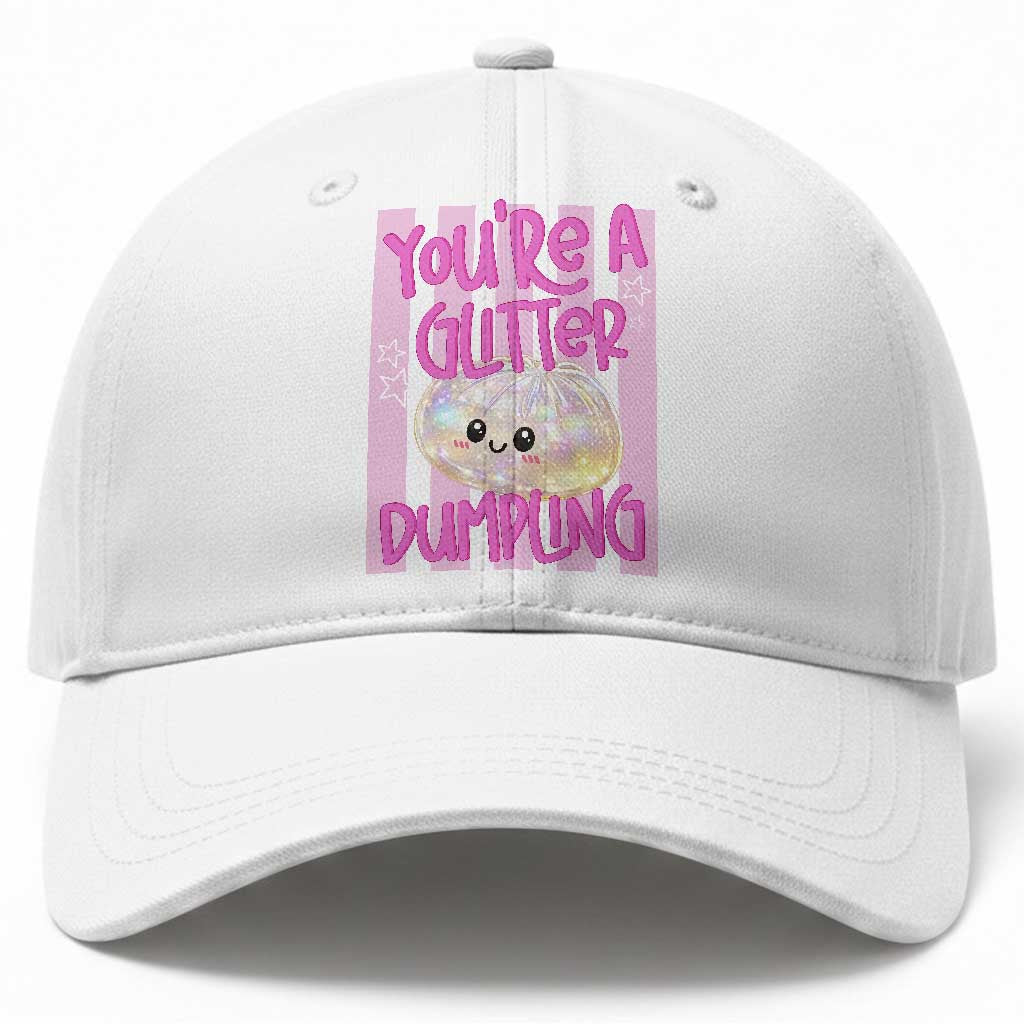 You Are A Glitter Dumpling Cute Preppy Pastel Graphic Baseball Cap Kawaii Pastel Pink Striped Food Quote TS02 Print Your Wear