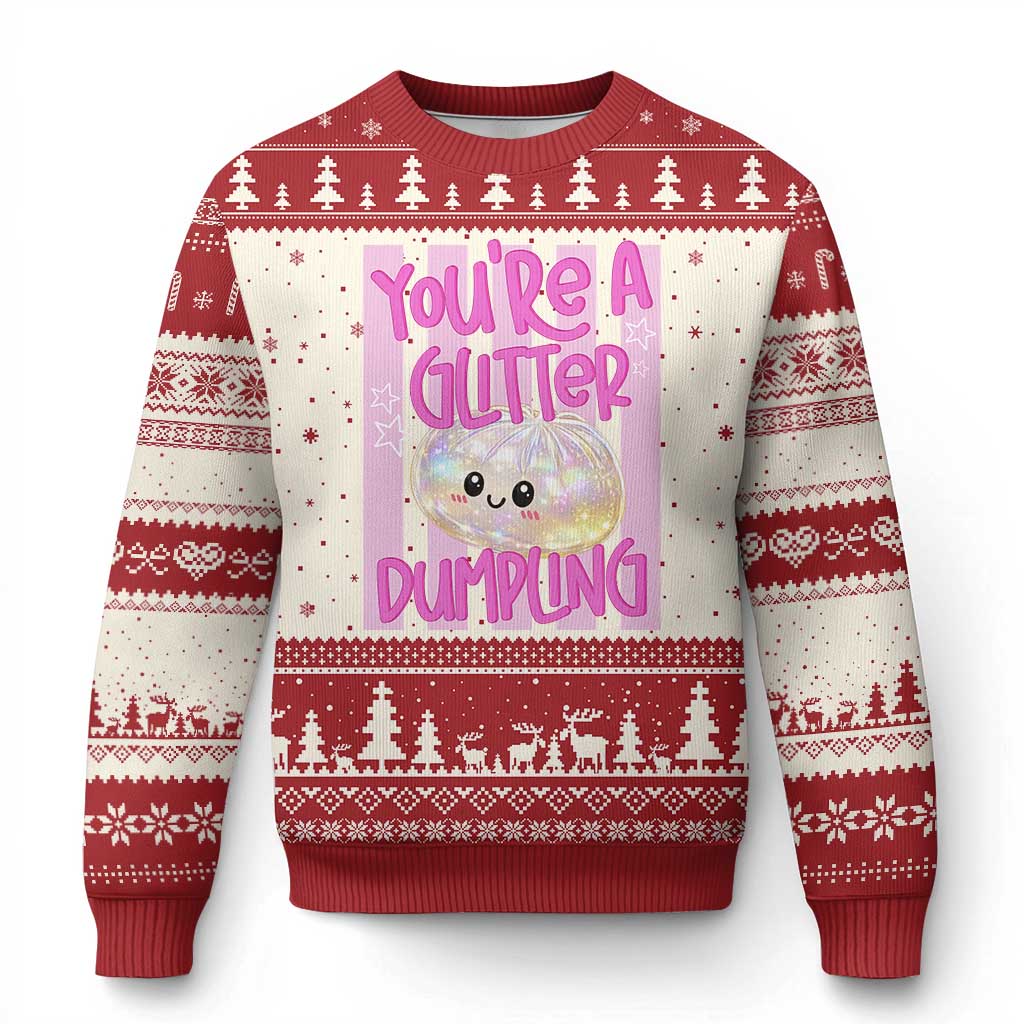 You Are A Glitter Dumpling Cute Preppy Pastel Graphic Ugly Christmas Sweater Kawaii Pastel Pink Striped Food Quote TS02 Beige Red Print Your Wear
