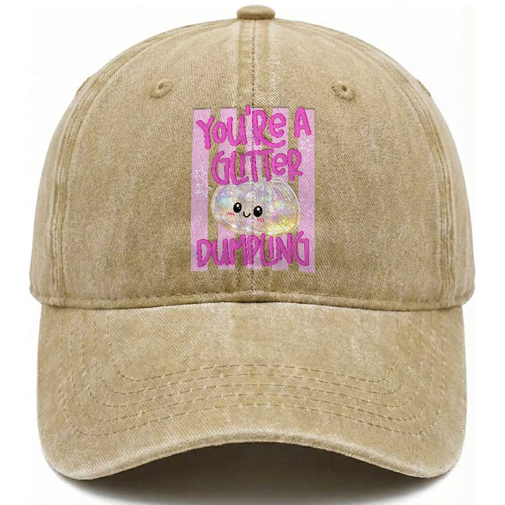 You Are A Glitter Dumpling Cute Preppy Pastel Graphic Washed Cotton Baseball Cap Kawaii Pastel Pink Striped Food Quote TS02 Print Your Wear