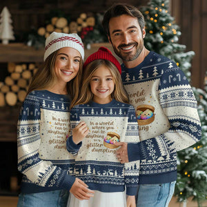 Be A Glitter Dumpling Kawaii Graphic Ugly Christmas Sweater In A World Squish Squad Mystery Box TS02 Beige Navy Print Your Wear