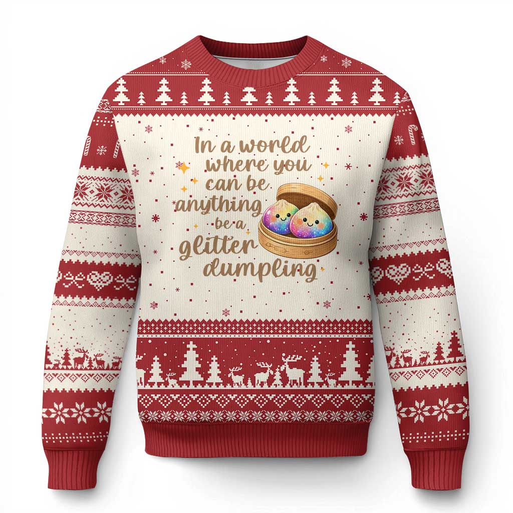 Be A Glitter Dumpling Kawaii Graphic Ugly Christmas Sweater In A World Squish Squad Mystery Box TS02 Beige Red Print Your Wear