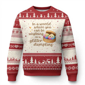 Be A Glitter Dumpling Kawaii Graphic Ugly Christmas Sweater In A World Squish Squad Mystery Box TS02 Beige Red Print Your Wear