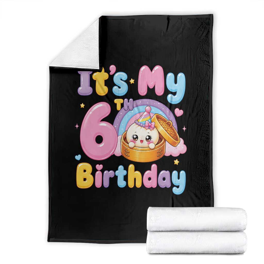 Its My 6th Birthday Kawaii Glitter Dumpling Graphic Throw Blanket Cute 6 Years Old Rainbow Bday Girl Party TS02 Black Print Your Wear
