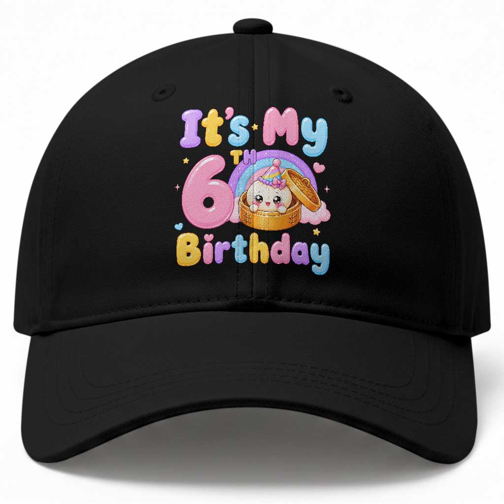 Its My 6th Birthday Kawaii Glitter Dumpling Graphic Baseball Cap Cute 6 Years Old Rainbow Bday Girl Party TS02 Print Your Wear