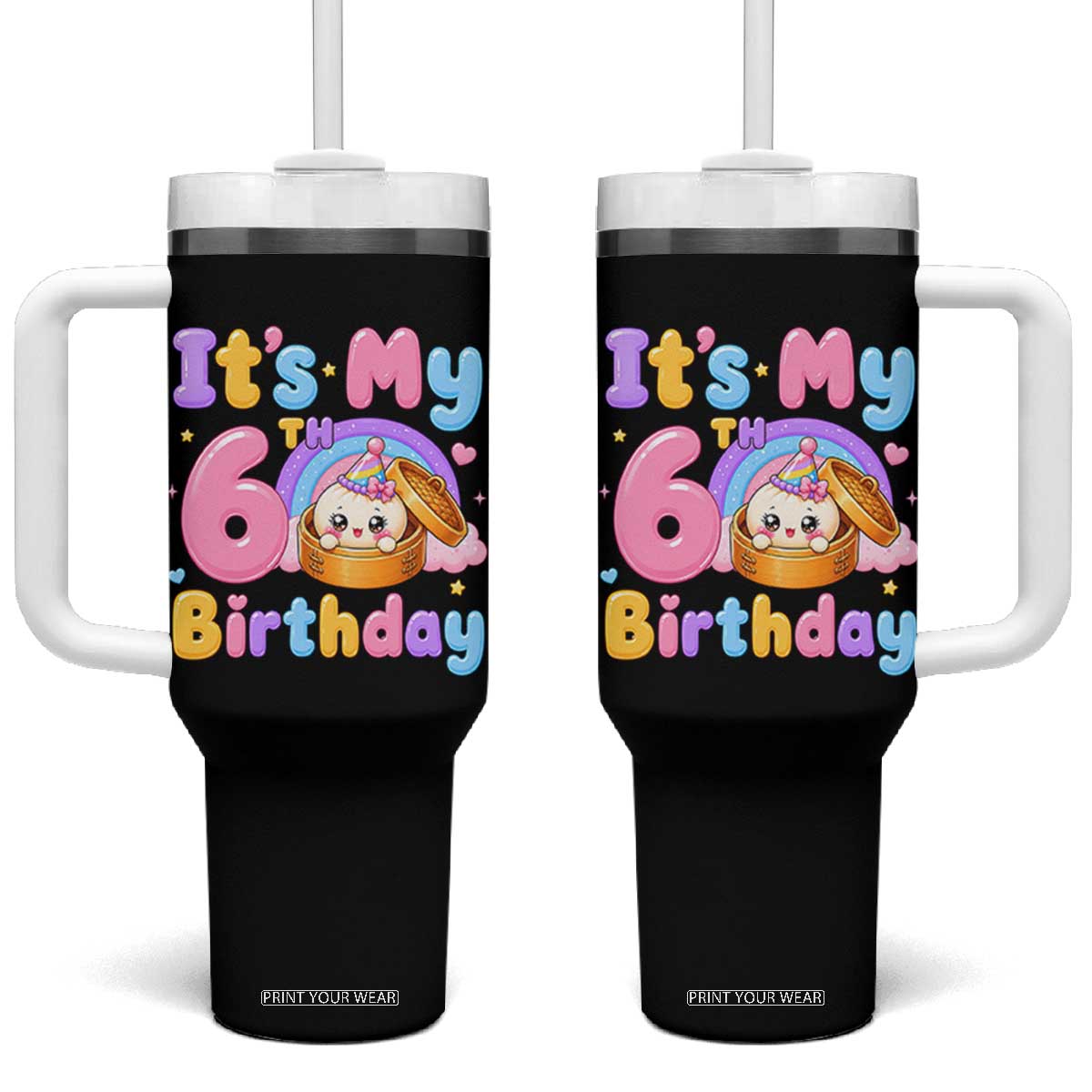 Its My 6th Birthday Kawaii Glitter Dumpling Graphic Tumbler With Handle Cute 6 Years Old Rainbow Bday Girl Party TS02 One Size: 40 oz Black Print Your Wear