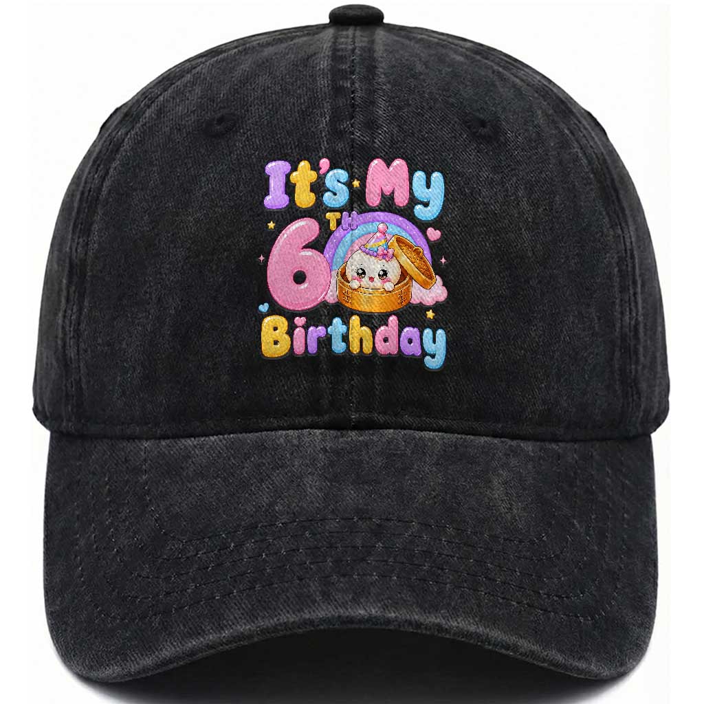 Its My 6th Birthday Kawaii Glitter Dumpling Graphic Washed Cotton Baseball Cap Cute 6 Years Old Rainbow Bday Girl Party TS02 Print Your Wear